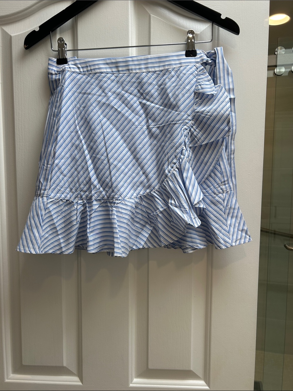Striped Blue & White Ruffle Wrap Mini Skirt